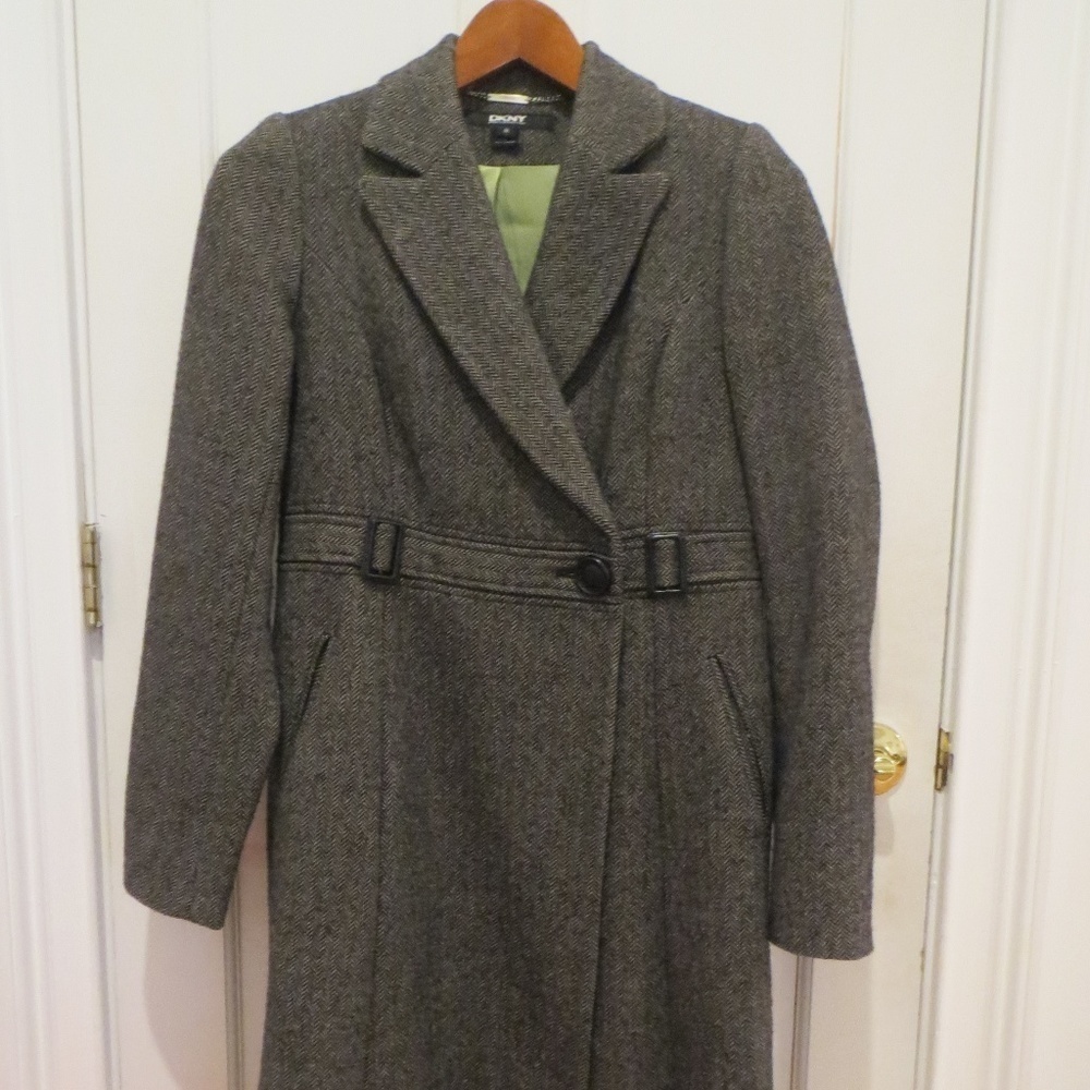 Vintage DKNY Donna Karan Women's Tweed Coat Wool overcoat